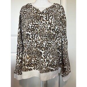 Kim Rogers Womens Leopard Print Pullover Sweatshirt Size 2X Animal Comfort Top